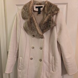 New York & Co Faux Fur/Suede  Swing Coat Jacket sz XL Winter White &Taupe